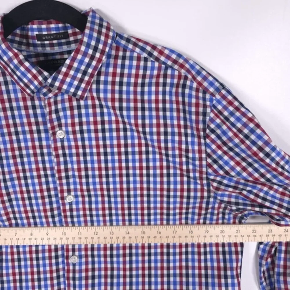 BANANA REPUBLIC 120s SUPIMA COTTON GRANT FIT Plaid‎ Multi Button up Shirt LARGE